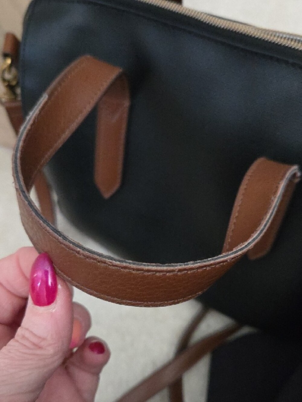Fossil Two-Tone Black & Brown Syndey Satchel Bag - Classic Carry & Crossbody - Picture 10 of 13